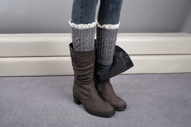 Womens Lace Trim Knit Boot Cuffs Crochet Thermal Short Leg Warmer Boot Toppers